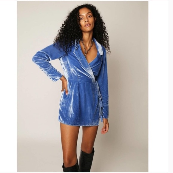 Free People Viola Velvet Romper Blue Small - Picture 1 of 5